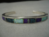 Important Vintage Native American Navajo Ray Tracey Sterling Silver Inlay Turquoise Bracelet-Nativo Arts