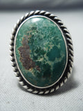 Rare Earlier Vintage Native American Navajo Domed Green Turquoise Sterling Silver Ring Old-Nativo Arts