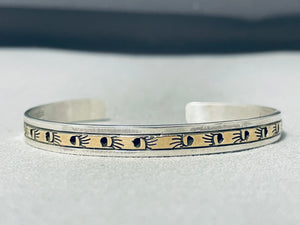 Exceptional Native American Navajo Signed 14k Gold Tracks Sterling Silver Bracelet-Nativo Arts