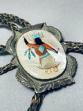 Very Old Authentic Vintage Native American Zuni Turquoise Coral Sterling Silver Bolo Tie-Nativo Arts