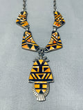 One Of Most Intricate Ever Vintage Native American Navajo Shell Inlay Sterling Silver Necklace-Nativo Arts