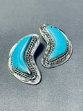 Important Artist Vintage Native American Navajo Half Moon Turquoise Sterling Silver Earrings-Nativo Arts