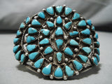 Early Huge Vintage Native American Navajo Teardrop Turquoise Sterling Silver Bracelet Old-Nativo Arts