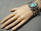 Superior Vintage Native American Navajo Domed Light Blue Turquoise Sterling Silver Bracelet Old-Nativo Arts