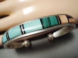 Native American Thicker End Bead Sterling Silver Vintage Turquoise Inlay Bracelet-Nativo Arts