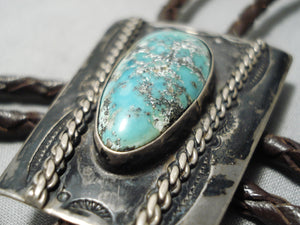 Marvelous Vintage Native American Navajo Green Turquoise Sterling Silver Bolo Tie Old-Nativo Arts