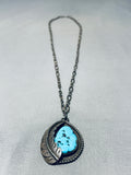 Cute Vintage Native American Navajo Blue Turquoise Sterling Silver Necklace Old-Nativo Arts