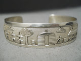 Detailed Vintage Native American Navajo Sterling Silver Hogan Bracelet-Nativo Arts