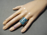 Exquisite Vintage Native American Navajo Turquoise Chip Inlay Sterling Silver Ring Old-Nativo Arts