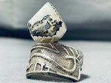 Exceptional Native American Navajo White Buffalo Turquoise Sterling Silver Ring Signed-Nativo Arts