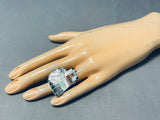Native American One Of Most Detailed Vintage Navajo Turquoise Inlay Chief Sterling Silver Ring-Nativo Arts