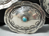 Very Old Vintage Native American Navajo Hand Tooled Sterling Silver Turquoise Concho Belt-Nativo Arts