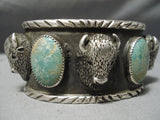 Huge Heavy Buffalo Green Turquoise Native American Sterling Silver Bracelet-Nativo Arts