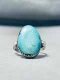 Impressive Vintage Native American Navajo Pilot Mountain Turquoise Sterling Silver Ring-Nativo Arts