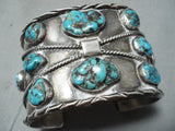 Huge Heavy Thick Vintage Native American Navajo Turquoise Sterling Silver Bracelet Old-Nativo Arts