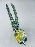 Native American Rare Santo Domingo Signed Green Turquoise Turtle Sterling Silver Necklace-Nativo Arts