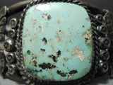 Museum Vintage Native American Navajo Squared Green Turquoise Sterling Silver Bracelet Old-Nativo Arts