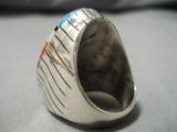 Huge Inlay Native American Navajo Turquoise Sterling Silver Men's Ring- Heavy!-Nativo Arts