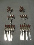 Dangling Chandelier Coral Zuni Native American Navajo Sterling Silver Earrings-Nativo Arts