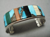 Rare Bisbee Turquoise Vintage Native American Navajo Sterling Silver Inlay Bracelet Old-Nativo Arts