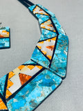 One Of Most Intricate Turquoise Inlay Native American Sterling Silver Necklace-Nativo Arts