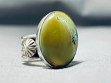 Rare Native American Navajo Signed Frogskin Turquoise Sterling Silver Large Ring-Nativo Arts