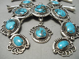 Xxl Huge Vintage Native American Navajo Bisbee Turquoise Sterling Silver Squash Blossom Necklace-Nativo Arts