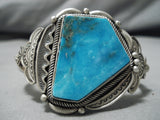 Striking Vintage Native American Navajo Blue Diamond Turquoise Sterling Silver Bracelet Old-Nativo Arts