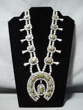 Women's Signed Vintage Native American Navajo Turquoise Sterling Silver Squash Blossom Necklace-Nativo Arts