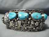Incredible Detailed Heavy Vintage Native American Navajo Turquoise Sterling Silver Bracelet-Nativo Arts