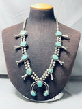 Gasp! Vintage Native American Navajo Turquoise Sterling Silver Squash Blossom Necklace Handmade-Nativo Arts