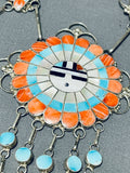 Glorious Vintage Native American Zuni Turquoise Sunface Sterling Silver Necklace-Nativo Arts