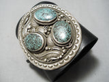 Monster Vintage Native American Navajo Green Spiderweb Turquoise Sterling Silver Keoth Bracelet-Nativo Arts