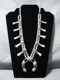 Carico Lake Turquoise Vintage Native American Navajo Sterling Silver Squash Blossom Necklace-Nativo Arts