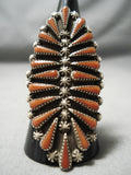 Fantastic Zuni Coral Sterling Silver Ring Native American-Nativo Arts