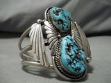 Towering Vintage Native American Navajo Turquoise Sterling Silver Bracelet Old-Nativo Arts