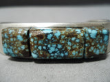 Statement Vintage Native American Navajo Cubed #8 Turquoise Sterling Silver Bracelet Old-Nativo Arts