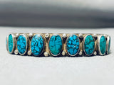 Breathtaking Vintage Native American Navajo 12 Spiderweb Turquoise Sterling Silver Bracelet-Nativo Arts