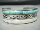 Native American Heavy Vintage Navajo Turquoise Pearl Sterling Silver Bracelet-Nativo Arts