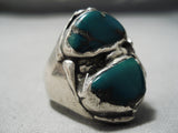 Astounding Vintage Native American Navajo Cerrillos Turquoise Sterling Silver Ring Heavy-Nativo Arts