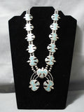 Intricate Vintage Native American Navajo Turquoise Sterling Silver Squash Blossom Necklace-Nativo Arts