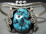 Intense Spiderweb Turquoise Vintage Native American Navajo Sterling Silver Bracelet-Nativo Arts