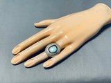 Amazing Vintage Native American Navajo #8 Turquoise Mine Sterling Silver Shadowbox Ring-Nativo Arts