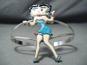 Charming Betty Boop Zuni Turquoise Sterling Silver Bracelet Native American-Nativo Arts