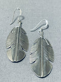 Native American Authentic Vintage Ben Begaye Sterling Silver Feather Earrings-Nativo Arts