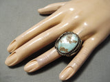 Large Navajo Green Turquoise Sterling Silver Ring Old Native American-Nativo Arts