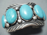 Heavy Signed Vintage Native American Navajo 5 Turquoise Sterling Silver Bracelet-Nativo Arts