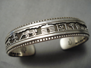 Detailed Vintage Navajo Wagon Sterling Silver Native American Bracelet Old-Nativo Arts