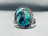 Incredible Vintage Native American Navajo Pilot Mountain Turquoise Sterling Silver Ring-Nativo Arts