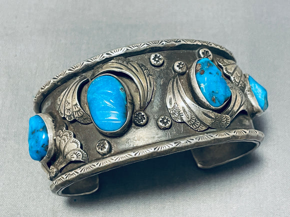 Fantastic Vintage Native American Navajo Blue Diamond Turquoise Sterling Silver Bracelet-Nativo Arts
